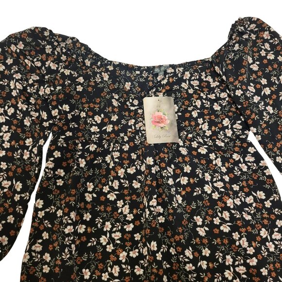 Lily Rose Long Sleeve Cinch Front Baby Doll Dress Black Floral Juniors Small S - Picture 6 of 16